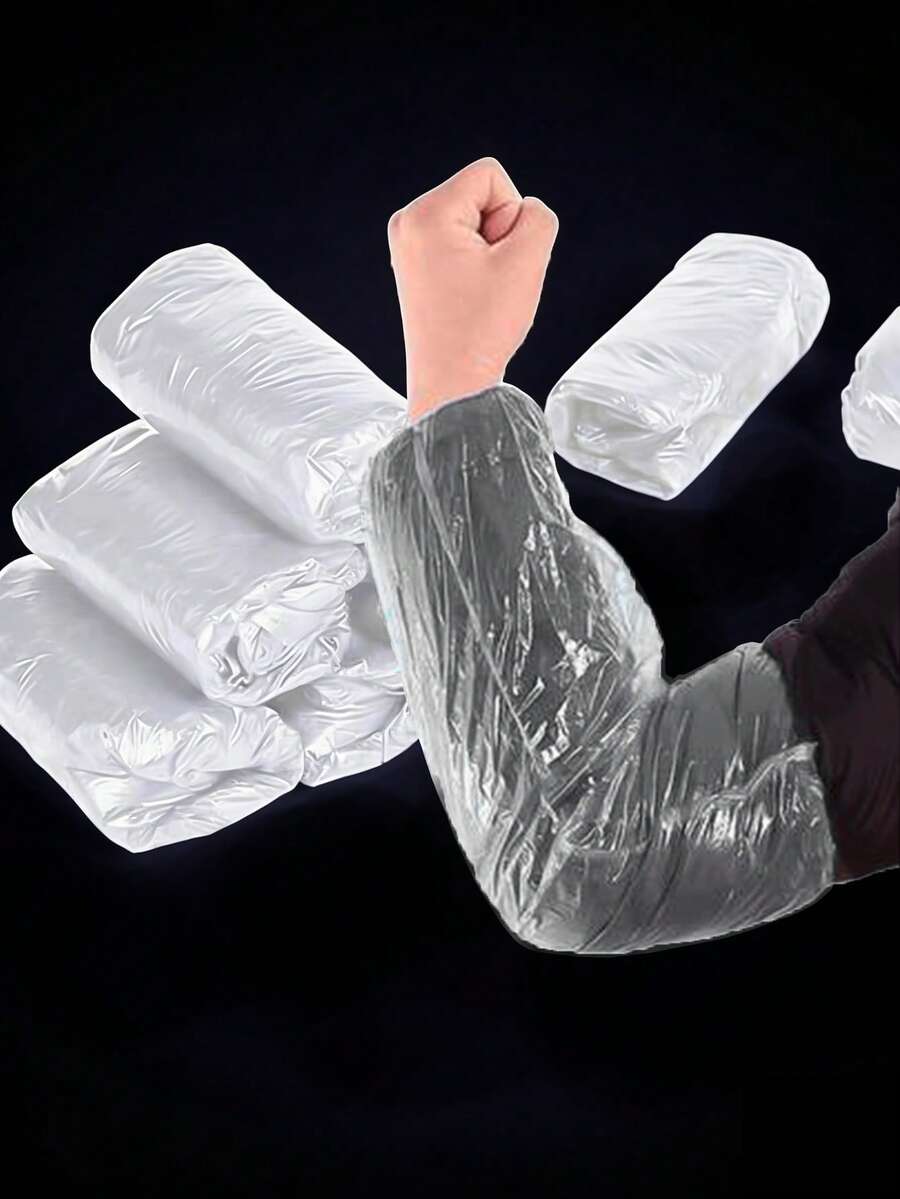 50/100pcs Disposable Transparent Plastic Sleeve Covers, Dust-Proof, Oil-Proof, Waterproof, Cuff Protector Sleeves For Cleaning, Kitchen, Catering, Art Painting