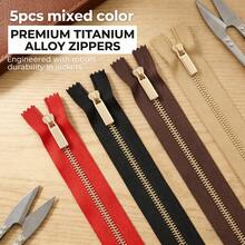 5pcs Mixed Color 5# Y-Teeth Light Gold Metal Zipper, Open-End, Titanium Alloy Slider Ideal For Jackets, Jeans, Garments And Bags. Sturdy, Secure, Practical, Durable And Cost-Effective. - 0073 Mixed Color - View 7