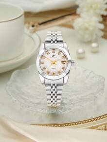 RICECGO Rhinestone Decor Quartz Watch With Calendar, Elegant And Exquisite, Suitable For Daily Wear And Light Business Occasions For Women - Silver - View 6