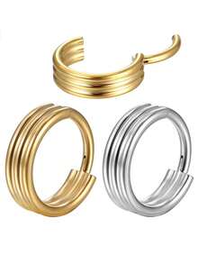 1 pieza Pendiente de clip para nariz/oreja de aro triple de acero inoxidable 316L, adecuado para uso diario o festivales de música - Multicolor - Ver 7