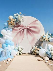 Customizable Round Photo Backdrop, Decorated With Elegant Pink Satin Ribbon And Bow - Ideal For Decorating Wedding Arches, Entryways And Gardens. Perfect For Weddings, Birthdays, Valentine's Day, New Year And Spring Celebrations, With 2D Flat Design. - Multicolor 03 - View 4