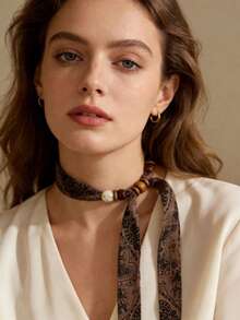 1件串珠围巾项链 女士小众可调节布料锁骨链颈链围巾服饰配饰礼品 - 彩色 - 查看 1