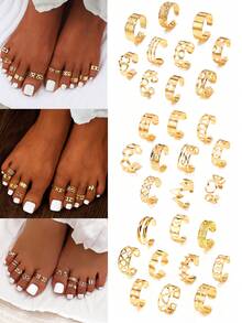 Bộ 3/10/30 chiếc vòng chân vàng kiểu dáng tối giản, thanh lịch hình trái tim, ngôi sao, mặt trăng, thích hợp cho đi biển, dự tiệc, kỳ nghỉ, sinh nhật và đeo hàng ngày. - vàng vàng - Xem 2