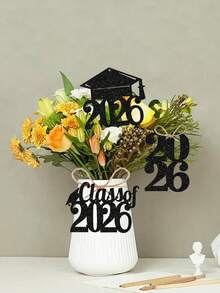 12pcs/Set Black Glitter "Class Of 2026" Graduation Party Vase Tags Decorations - Black - View 4