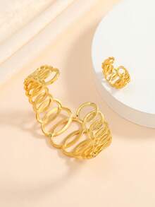 Bộ trang sức 2 món kiểu Trung Đông Ả Rập Xê Út mạ vàng, gồm 1 vòng tay và 1 nhẫn, quà tặng cho gia đình và bạn bè. - Vàng - Xem 5