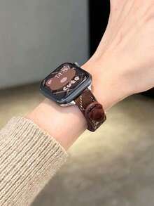 1 pieza Correa de reloj a cuadros marrones compatible con Apple Watch Series 3/2/1/SE/S11/S10/S9/S8/S7/S6/S5/S4/S3/S2/S1, Tamaño: 38mm, 40mm, 41mm, 42mm, 44mm, 45mm, 46mm, 49mm. Diseño de moda único con decoración de oso lindo y hebilla, adecuado como regalo para niñas, fiestas, bailes, playas, viajes y uso diario para mujeres - Café integral - Ver 11