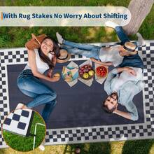 Hodeffior Waterproof Outdoor Plastic Straw Rug 270x550cm Reversible Patio Carpet, Foldable UV Resistant Area Mat, Large Geometric Border Outdoor Rug For Deck, Porch, Camper, Balcony, Beach - Black Blue - View 6