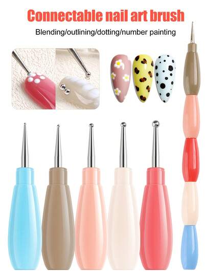 5-In-1 Nail Art Dotting Pen, Polka Dot Nail Art Auxiliary Tool, Model Lining Dotting Pen, Professional Art Embossing Pen, Waterless Drawing And Sketching Set