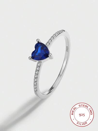 1 pezzo Anello in argento sterling S925 di lusso con zirconia cubica colorata a forma di cuore, design unico, adatto per feste, matrimoni, uso quotidiano, regalo di gioielleria elegante per le donne
