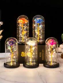 1pc Glass Dome Illuminated Rose Flower, Artificial Rose Flower, Multicolor Plastic Simulation Flower, Suitable For Women's Gift, Mother's Birthday Gift, Thanksgiving, Valentine's Day - Multicolor - View 5