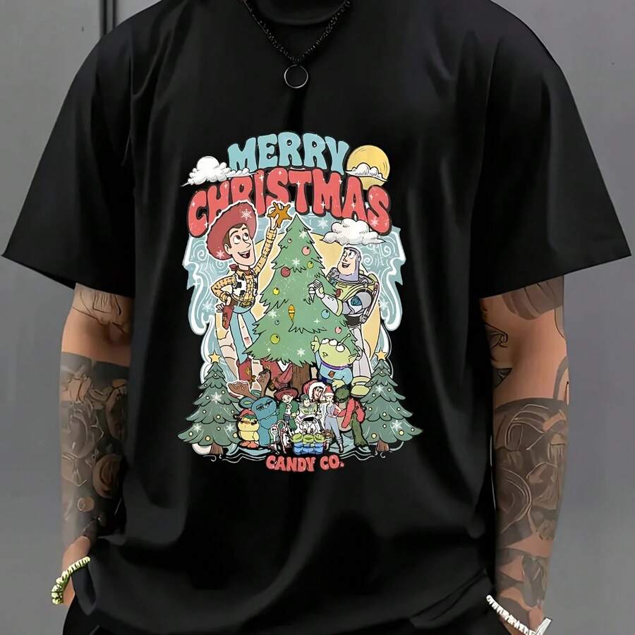 Camiseta casual de de para hombres - Cuello redondo, manga corta, con estampado de Buzz y Woody - forma - Ver 1