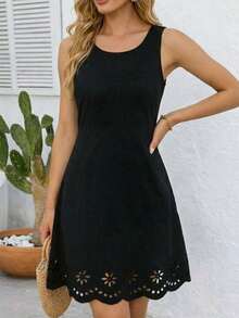 Women Sleeveless Round Neck Floral Print Imported Crepe Short Dress, 32619 - Black - View 2
