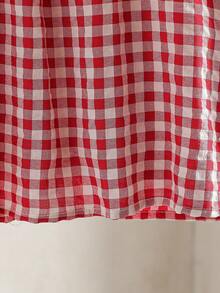 女婴红色格子草莓钩针领公主裙，可爱夏季外套 - 紅色 - 查看 5