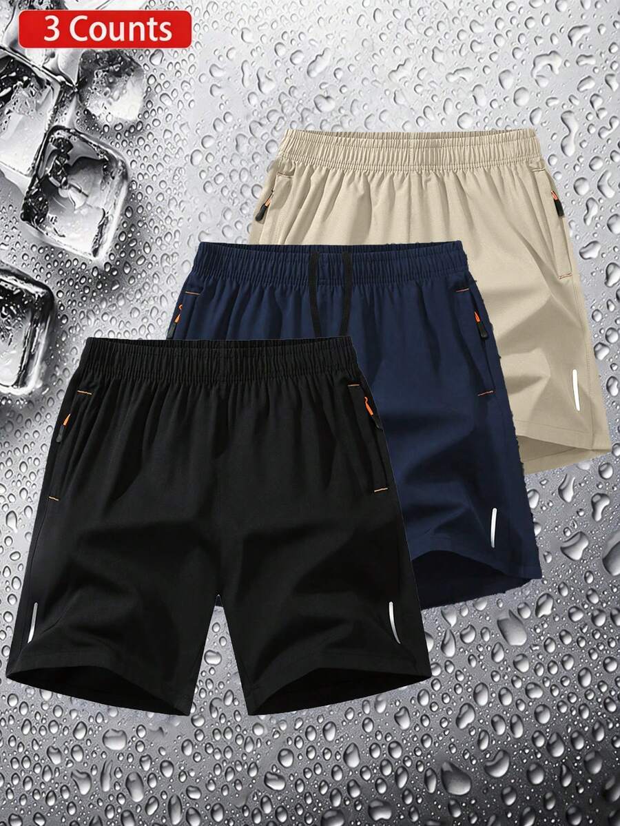 No015128712-0002 Bộ 3 quần short thể thao mùa hè dành cho nam, quần short mỏng nhanh khô cỡ lớn, quần short chạy bộ, tập gym thời trang thường ngày, quần đi biển cho giới trẻ.