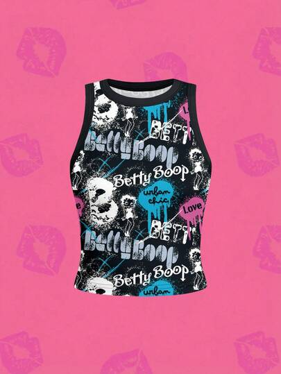 SHEIN X Betty Boop Top smanicato da donna con stampa - Comodo e alla moda, un capo essenziale per il guardaroba estivo