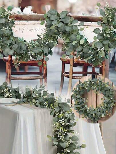 1/4/8pcs Artificial Eucalyptus Leaf Garland, 1pc 5.7ft Long Mixed Eucalyptus Leaf Vine, Green Hanging Vines Suitable For Farmhouse Tabletop Center Decor, Fireplace Mantel, Wedding Arch, Christmas Decor, Indoor Decor, Home Decor, Kitchen Decor, Wedding Decor, Tabletop Decor, Center Piece, Office Decor, Garden Decor, Outdoor Decor. There May Be A Slight Odor After Unpacking, Please Place It In A Well-Ventilated Area For A Few Days Before Use.