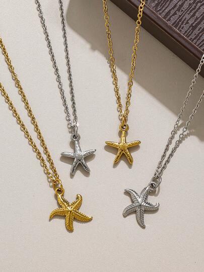 Mazuer 1 chiếc mặt dây chuyền hình sao biển dễ thương bằng thép không gỉ, mạ vàng 18K, trang sức đeo quanh xương đòn, quà tặng cho phụ nữ khi đi nghỉ mát và đeo hàng ngày.