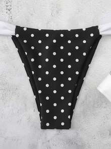 新款复古波点撞色印花休闲性感优雅露背沙滩度假派对比基尼，聚拢胸部系带泳衣，春夏款 - 彩色 - 查看 5