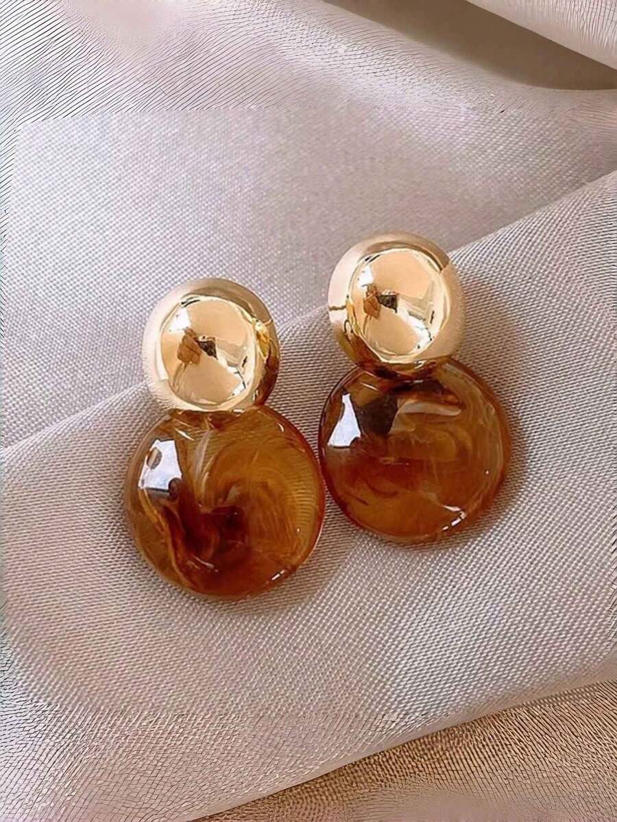 1对复古暖色调扎染圆形耳环,轻盈奢华的高端耳环,百搭饰品,适合女性日常、通勤、约会、街头风格搭配。 - 棕色 - 查看 1