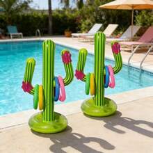 1pc Inflatable Cactus Ring Toss Game, Pool/Beach Party, Holiday Party Fun Throwing Toy, Includes 4 Colorful Rings - Multicolor - View 6