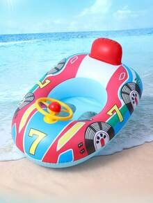 1pc Kids' Inflatable Swim Ring With Steering Wheel And Horn, Racing Car Themed Inflatable Water Seat - Multicolor - View 5