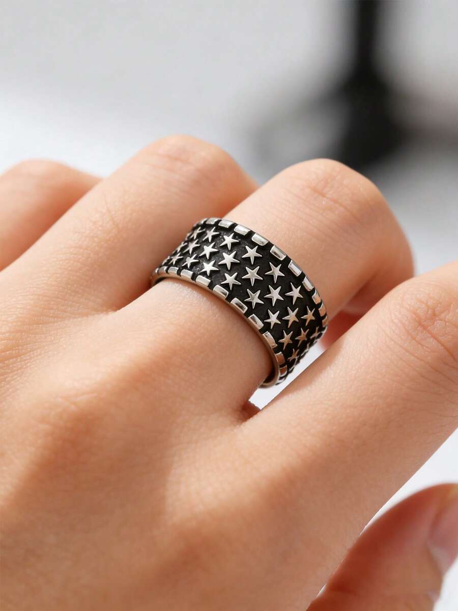 1pc Vintage And Personalized Stainless Steel Cast Men's Crown Ring Fashion Accessory - Silver - View 1