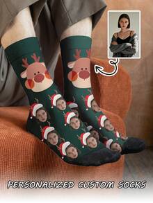 1 par de calcetines personalizados de media pantorrilla con texto y foto impresos, calcetines personalizados con texto "La mejor madre de todas" y foto de un apuesto hombre, calcetines de media pantorrilla personalizados con imagen de pareja, adecuados para el Día del Padre, regalos de cumpleaños y otras ocasiones - Multicolor - Ver 3
