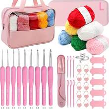 Lawkeman Pink Crochet Yarn Set, Crochet Beginner Kit, Includes Yarn, Crochet Hooks, Storage Bag, Crochet Tools Set, Ideal For Professionals, Suitable For DIY Decor, Crafts, Accessories, Sweaters, Hats, Scarves, Knitted Items (Random Yarn Color) - Multiple Styles - View 6