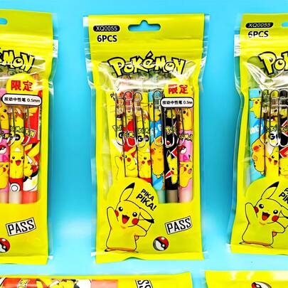 6pcs/12pcs - Themed Cartoon Style Black Signing Pens/Ballpoint Pens/Rollerball Pens, School And Office Stationery, School/Office Supplies, Writing Stationery, Also Suitable As Birthday Gifts, Back To School Gifts, Party Favors, Holiday Gifts, Graduation Gifts [Random Styles Sent]
