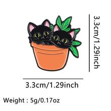 可爱卡通宠物狗珐琅徽章 趣味动物盆栽黑猫胸针翻领别针徽章 背包服装配饰 时尚首饰 朋友礼物 - 黑色 - 查看 31