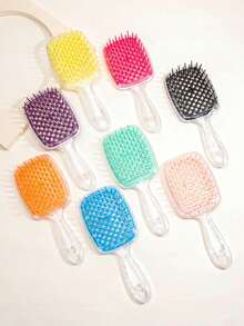 1pc Transparent Handle Hollow Comb, Transparent Shiny Hollow Hairdressing Comb, Styling Comb, Anti-Static Scalp Massage Comb, Dry & Wet Styling Tool, Transparent Comb, Dry & Wet Styling Tool, Smooth Hair Comb, Natural Curl Hair Massage Comb, Suitable For Straight & Curly Hair - Ladies Gentle Smooth Hair Comb - Multicolor - View 1