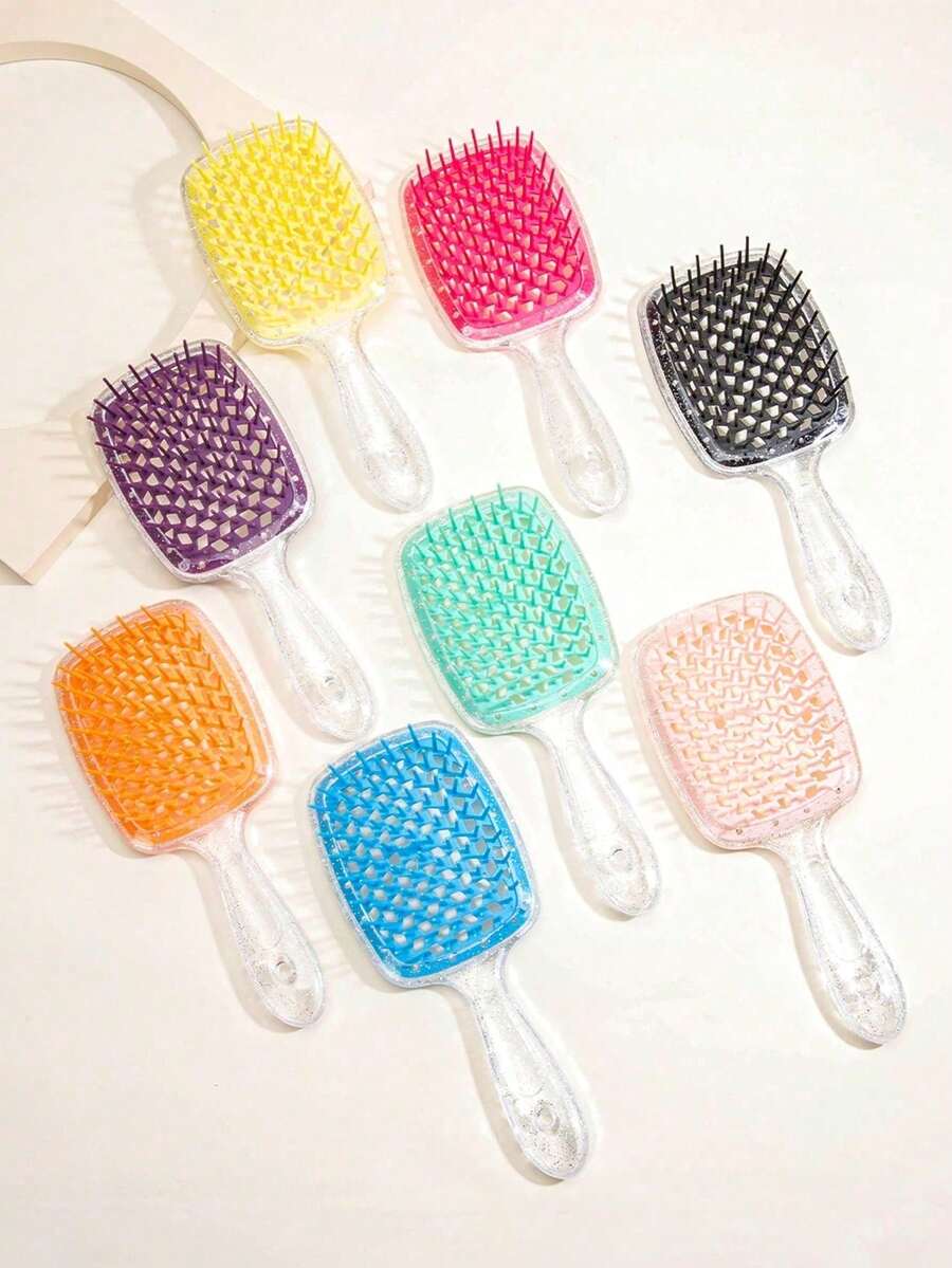 1pc Transparent Handle Hollow Comb, Transparent Shiny Hollow Hairdressing Comb, Styling Comb, Anti-Static Scalp Massage Comb, Dry & Wet Styling Tool, Transparent Comb, Dry & Wet Styling Tool, Smooth Hair Comb, Natural Curl Hair Massage Comb, Suitable For Straight & Curly Hair - Ladies Gentle Smooth Hair Comb - Multicolor - View 1