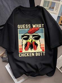 男大童標語和卡通圖案落肩T恤 - 黑色 - 查看 1