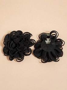 1 par de nuevas flores negras huecas de tela enrollada, adecuadas para corsages, sandalias, accesorios florales 3D hechos a mano - Negro - Ver 6