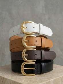 Women's Belt Set With GABI Gold Metallic Buckle In Minimalist Faux Leather - Kit 4 Belts - View 1