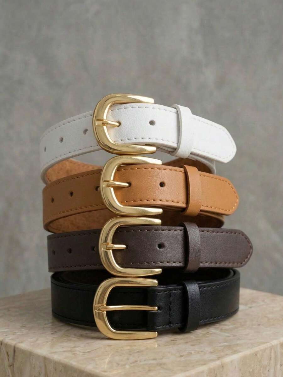 Women's Belt Set With GABI Gold Metallic Buckle In Minimalist Faux Leather - Kit 4 Belts - View 1