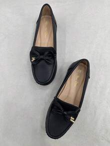 Giày lười công sở kiểu dáng preppy, nơ to, phong cách học sinh, thích hợp cho văn phòng, mùa xuân và mùa thu. - màu đen - Xem 1