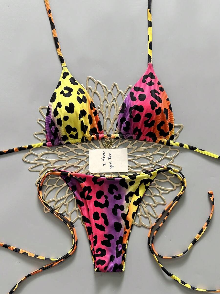 Bộ bikini hai mảnh họa tiết da báo gợi cảm dành cho nữ năm 2025, thích hợp cho kỳ nghỉ. - Màu tím - Xem 1