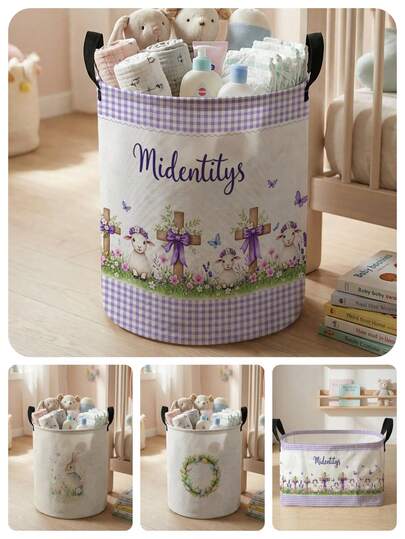 Animal Print Foldable Round Storage Basket With Handle, Large Capacity Multi-Purpose Storage Bin For Nursery, Baby Diaper, Clothes, Toys Organizer, Collapsible Storage Box