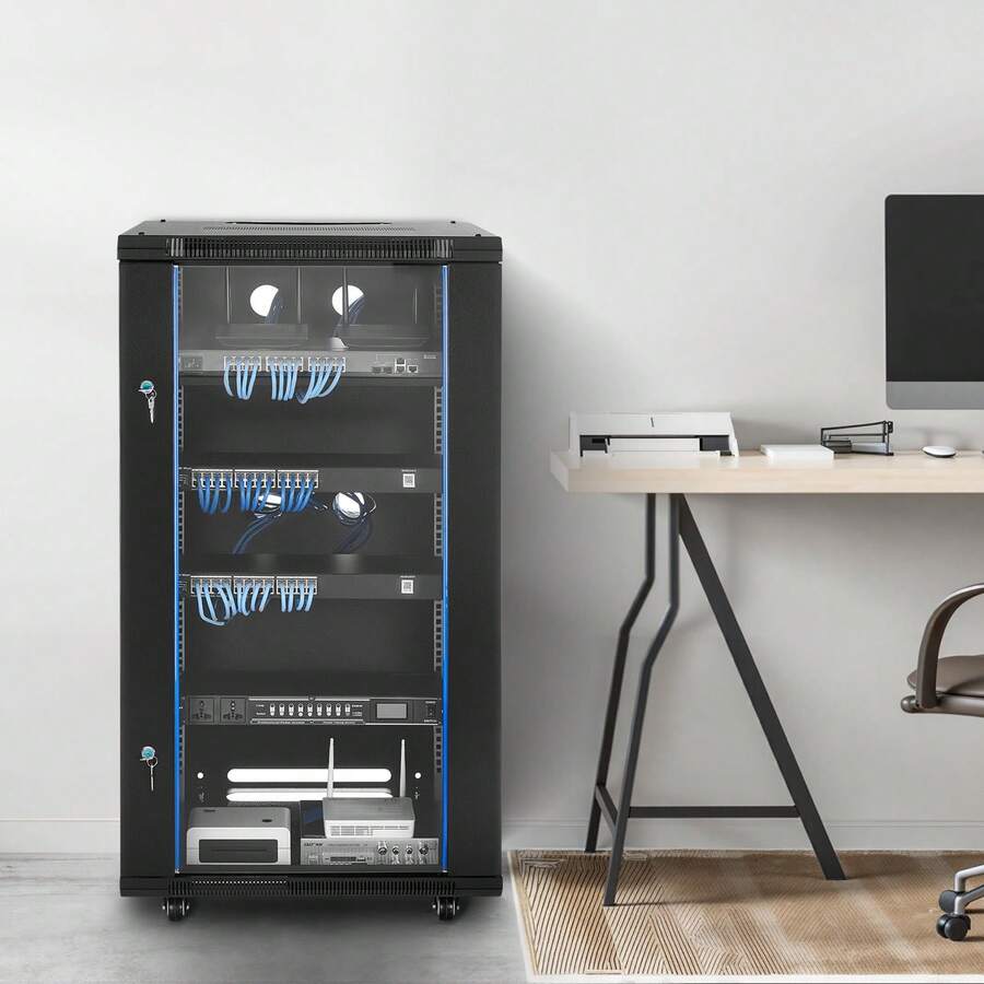 22U Network Cabinet Wall Mount, 23.6 In Depth, 300 Lbs Max Load Capacity Server Cabinet Rack Enclosure With Locking Tempered Glass Door, Side Panels, Server Rack For IT Equipment, A/V Devices - 22U 23.6inch - View 1