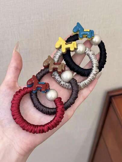 4个/套 可爱卡通马形发圈，柔软有弹性，是送给女性的理想礼物