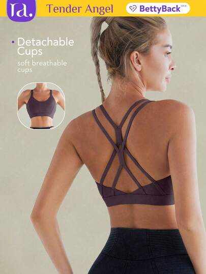 Tender Angel 女士运动文胸，带可拆卸胸垫，简约工字背设计，适合瑜伽、跑步、健身等春季运动。
