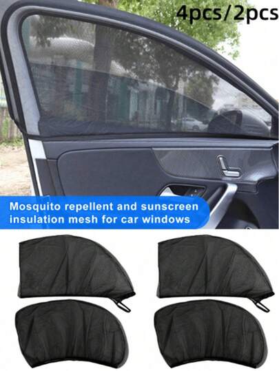 2/4件装 - 超薄超轻透气汽车侧窗防护网 - 防蚊防晒，汽车网状窗罩，侧窗防蚊网，汽车遮阳板，前后窗隐私屏，保护您的隐私，适用于轿车和SUV，易于安装，透气网状材质，阻挡有害紫外线，汽车遮阳网 | 时尚汽车配件 | 汽车遮阳配件
