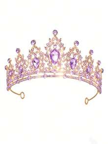 1pc Fashionable & Elegant Alloy Crown Headpiece, Suitable For Women's Wedding, Party, Elegant Princess Headdress, European, Summer - Lilac Purple - View 4