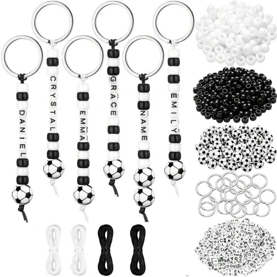 一套足球主题钥匙扣DIY套件，塑料或树脂材质，DIY钥匙扣材料，适合足球迷串珠套装 - 套裝 - 查看 1