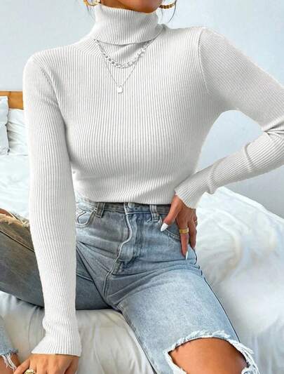 Blusa Cacharrel Feminina Trico Tricot Gola Alta manga longa
