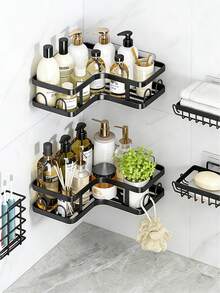5pcs Bathroom Shelf Organizer Set, Wall Mounted & Countertop Storage Rack, Multifunctional No Drill Shelves For Toilet, Cosmetic, Bathroom Accessories - 5-piece Bathroom Shelf Set - View 4