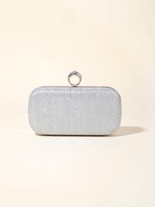 迷你奢华闪亮时尚盒包，金属链条新娘派对婚礼晚宴手拿包 - 銀色 - 查看 4