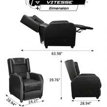 Gaming Recliner Chair, Racing Style, Single PU Leather, Ergonomic, Comfortable, Modern Sofa For Living Room, Home Theater Seating - Grey - View 2