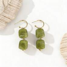 BMOR 1对法式复古奶油杏仁色和日落橙色亚克力仿天然石吊坠耳环，适合女士派对佩戴 - 方吊墜 - 查看 6